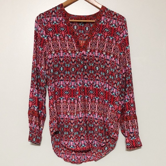 Tolani Tops - Tolani‎ Aztec Print Silk High-Low Tunic